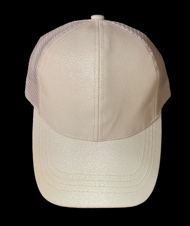 CC Glitter Cap with Monogram - White/Beige